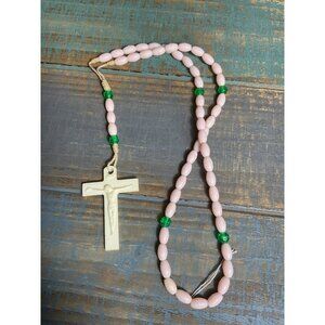 Catholic Rosary Beads Crucifix Pink & Green Beaded Design